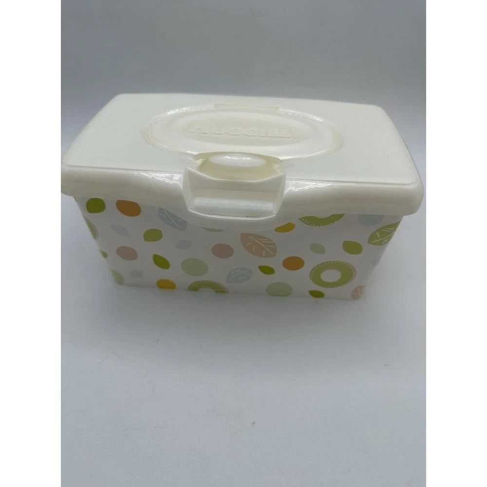 Huggies EMPTY Baby Wipes Blue Green Orange Leaves Dots Dispenser Container